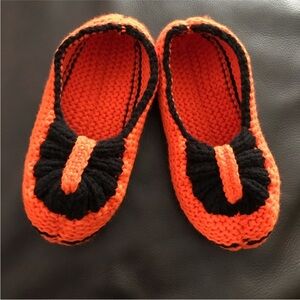 Handmade Orange and Black Knit Slippers